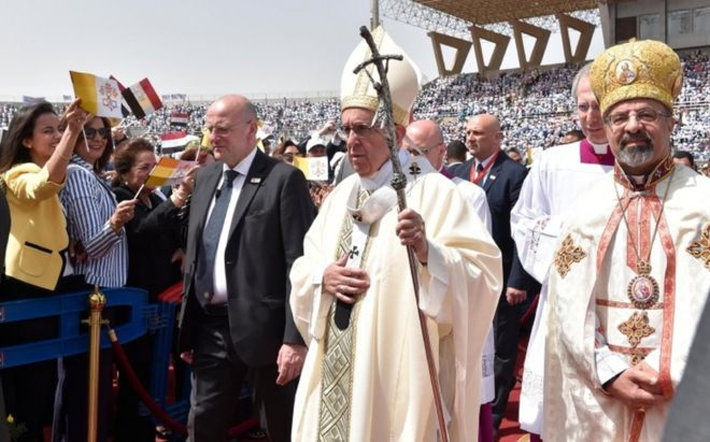 The pontiff celebrated a mass at a stadium in Cairo.